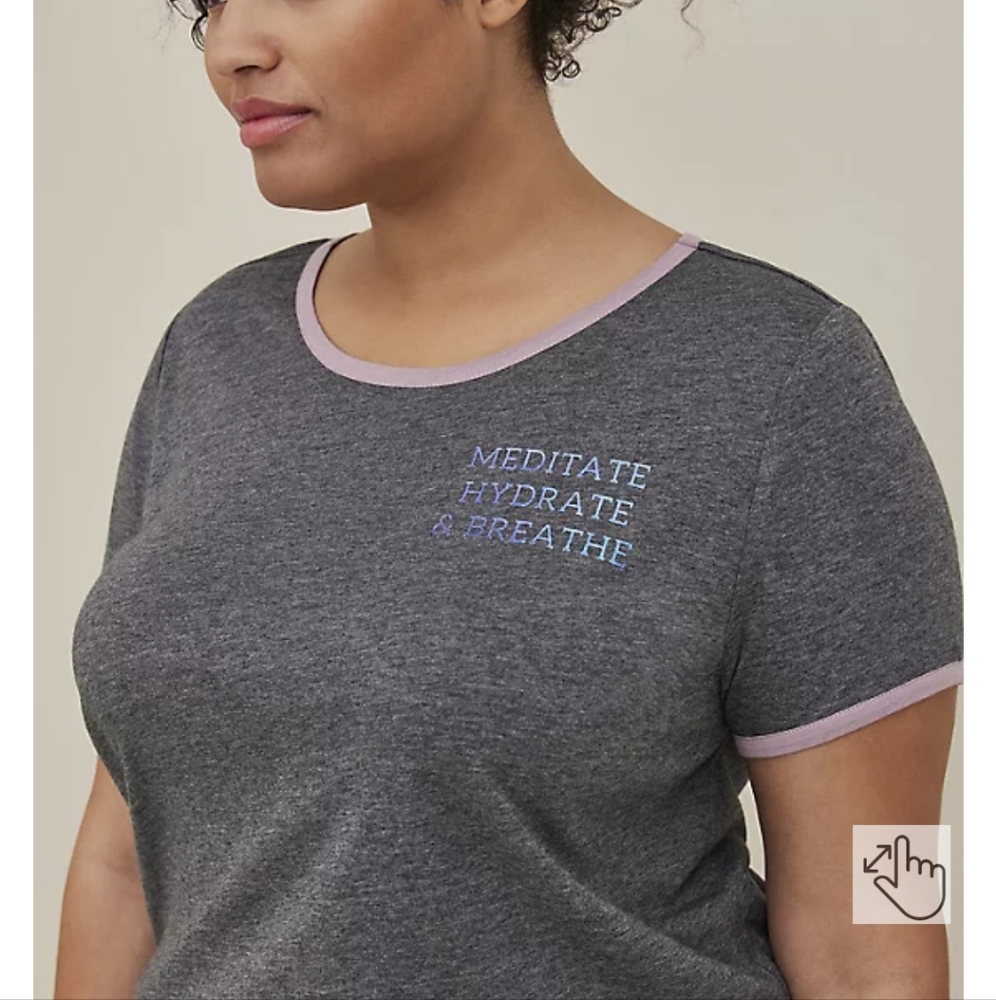 Torrid Active Gray Meditate Hydrate Breathe Tee Size 1 NWT